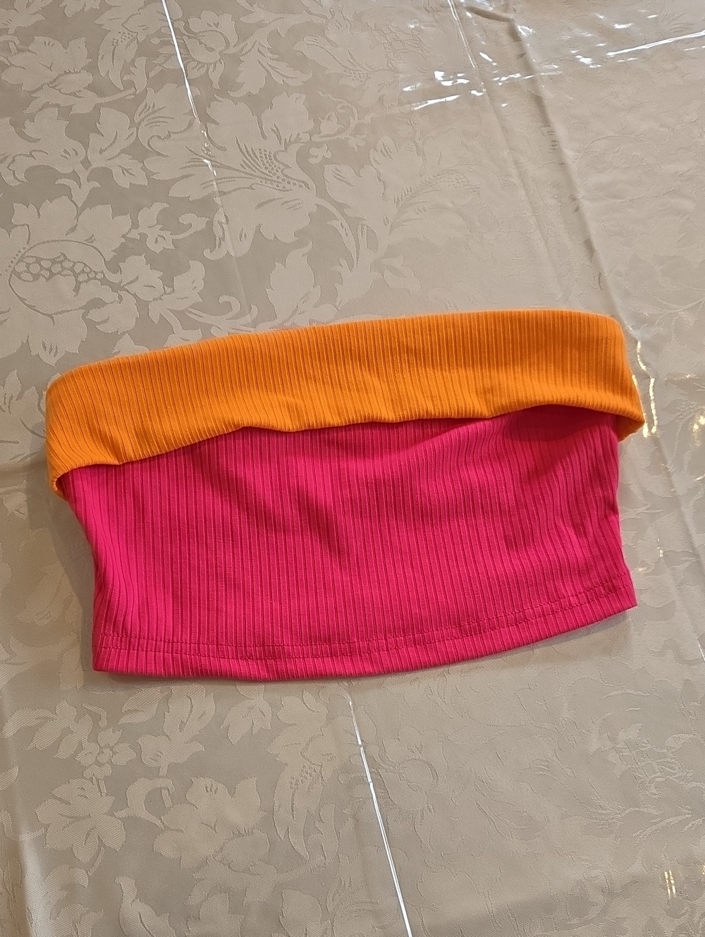SHEIN Hot Pink Bright Orange Ribbed Strapless Tube Top Cropped Shirt Size XS